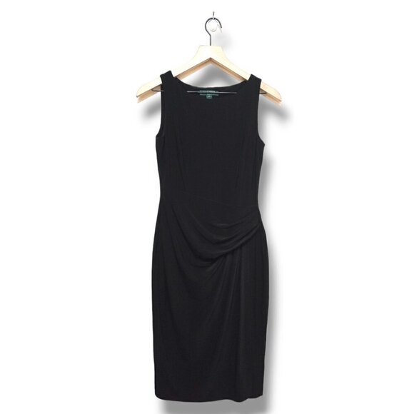 Ralph Lauren Black All Occasions Sleeveless Ruched Sheath Dress Sz 2 - Picture 1 of 8